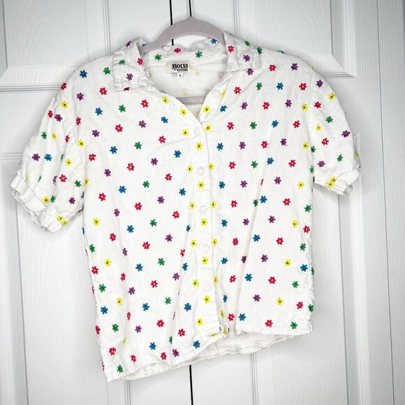 All Things Mochi Nora White Floral Embroidered Shirt Women's Size Small S - Picture 1 of 8
